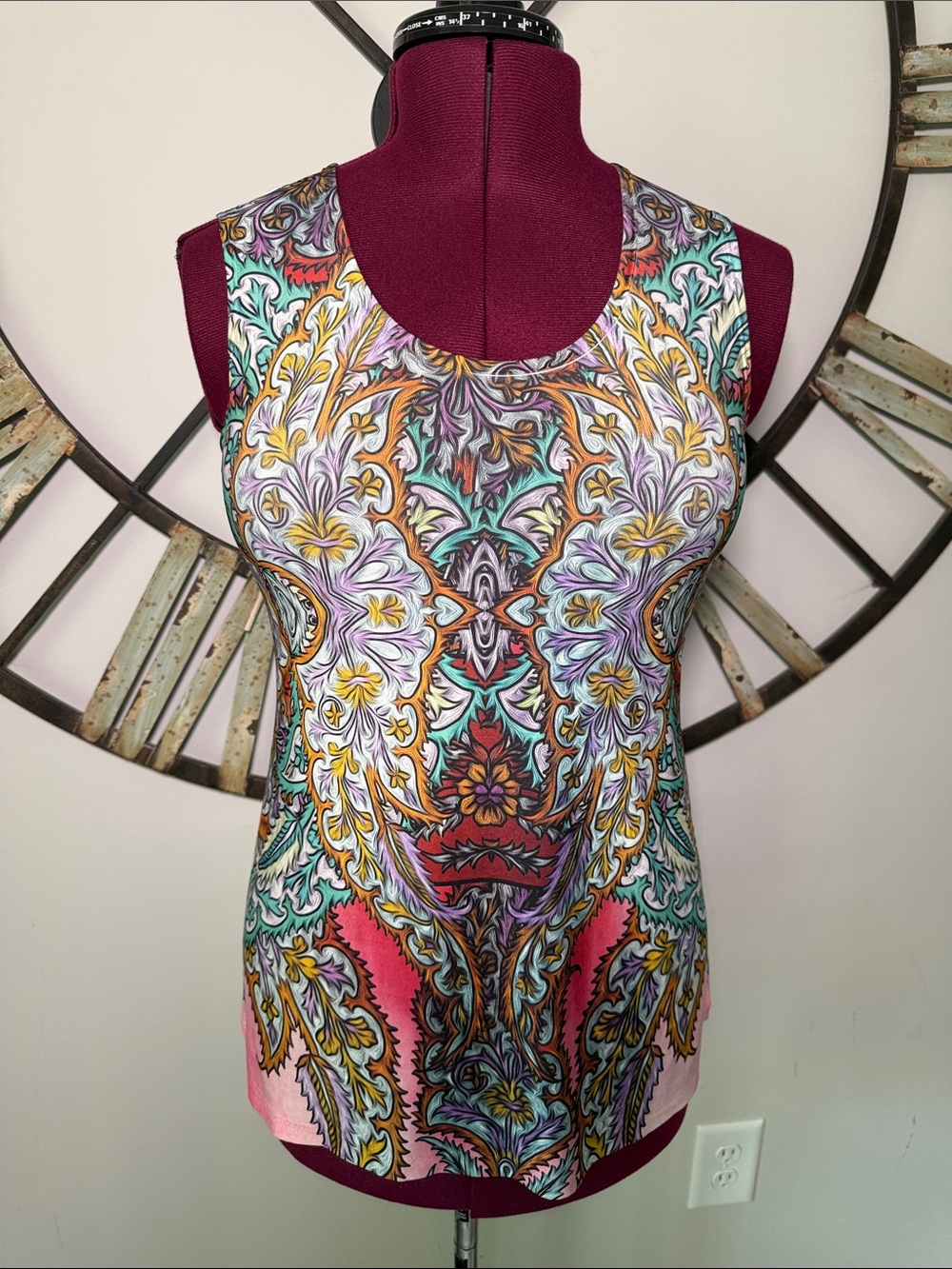 Cover Charge Printed Sleeveless Womenβs Top in Pink Multi With Shaw